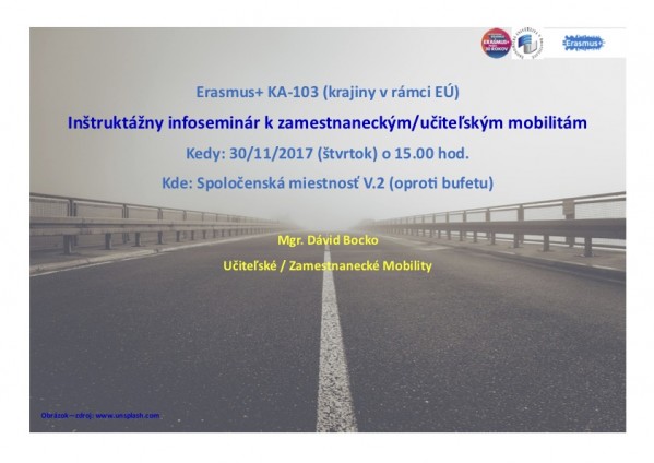 Inštruktážny infoseminár k Erasmus+ zamestnaneckým/učiteľským mobilitám