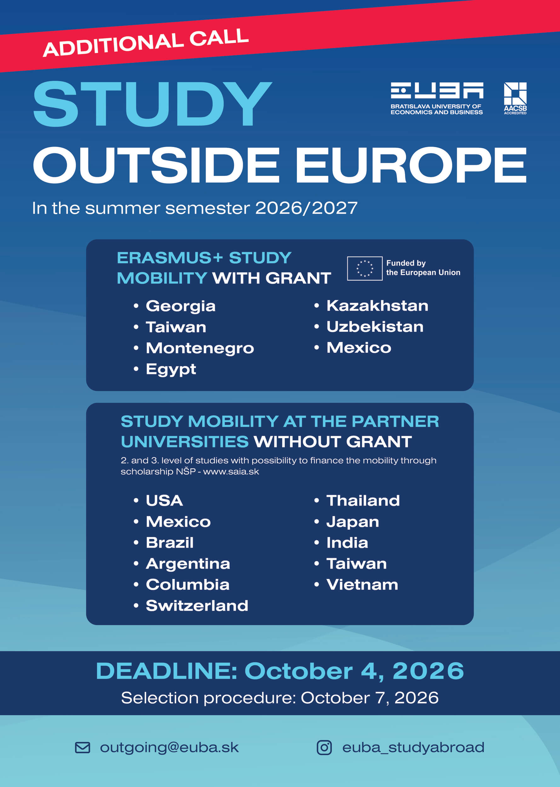 Study outside Europe in academic year 2026/2027