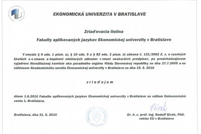 Nová fakulta EU v Bratislave - Fakulta aplikovaných jazykov