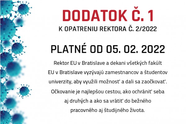 Dodatok č. 1 k opatreniu rektora č. 2/2022