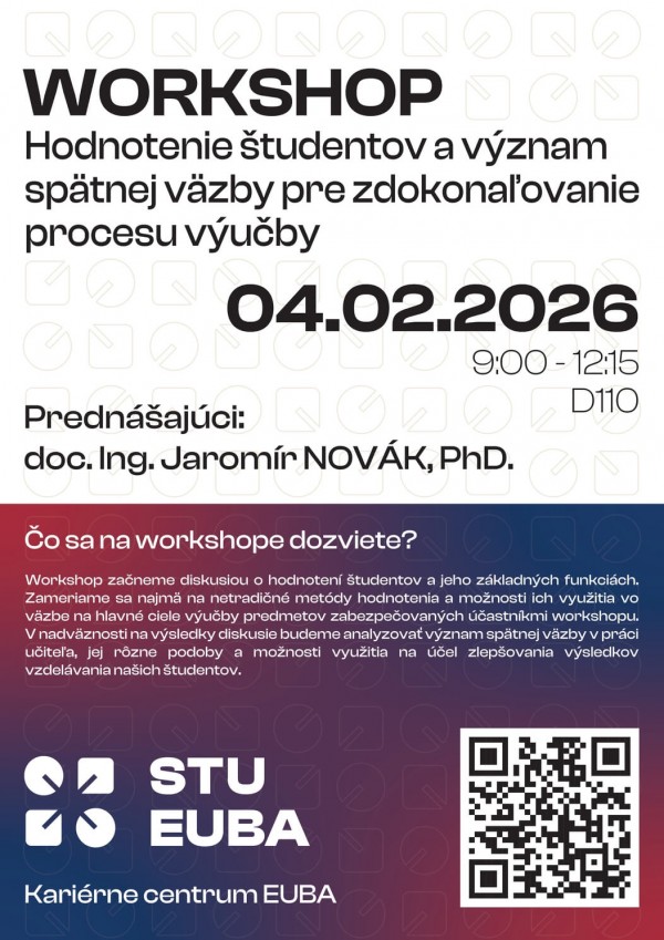 Pozvánka na workshop: Hodnotenie študentov a význam spätnej väzby pre zdokonaľovanie procesu výučby