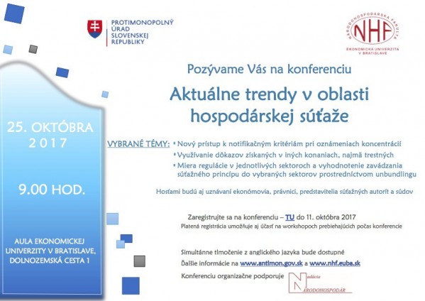 Pozvánka na konferenciu Aktuálne trendy v oblasti hospodárskej súťaže
