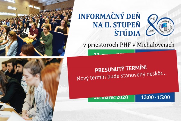 !!!PRESUNUTÉ!!! Pozvánka na Informačný deň 2020 pre II. stupeň štúdia