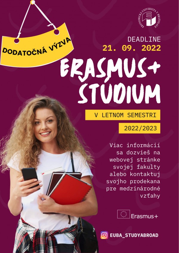 Dodatočná výzva na ERASMUS+ letný semester 2022/2023