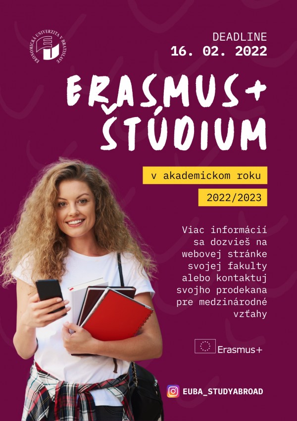 Oddelenie medzinárodnej mobility na EU v Bratislave vyhlasuje novú výzvu na Erasmus+ študijné pobyty v akademickom roku 2022/2023